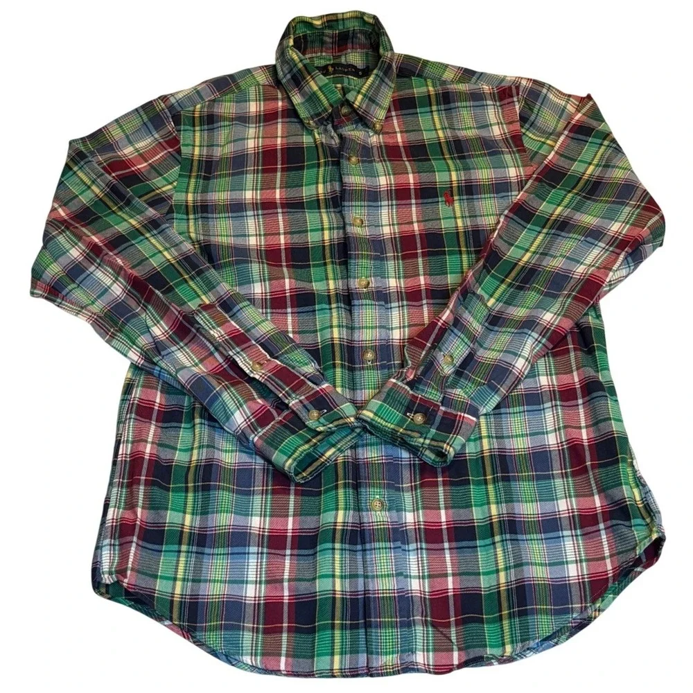 Ralph Lauren Button Down Shirt Boys Size S‎ Multi Color Plaid Long Sleeve Pony